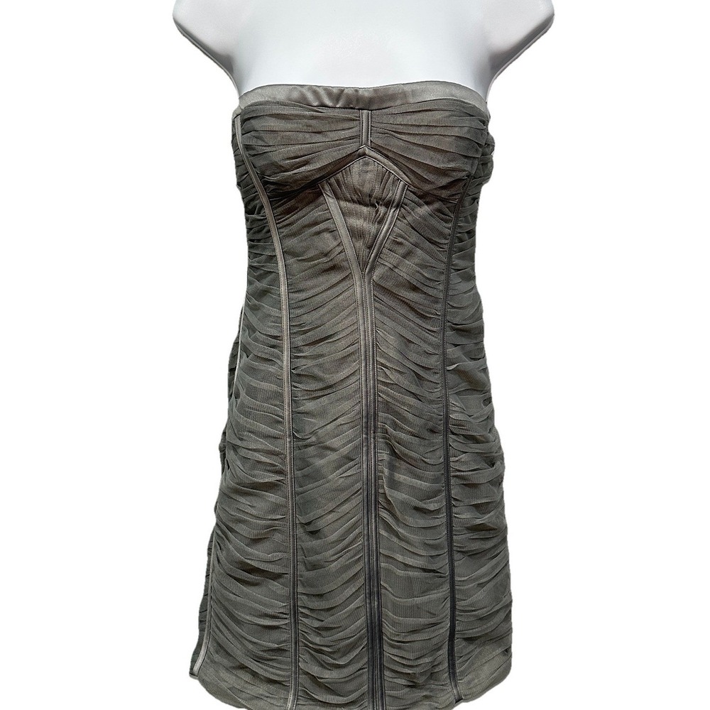 BCBGMAXAZRIA Strapless Mini Cocktail Dress Womens Size 6 Grey Mesh Zip Lined NWT